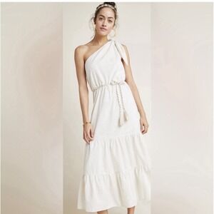 Corey Lynn Calter Anthropologie Athena One Shoulder Ivory Tiered Maxi Dress Sz M